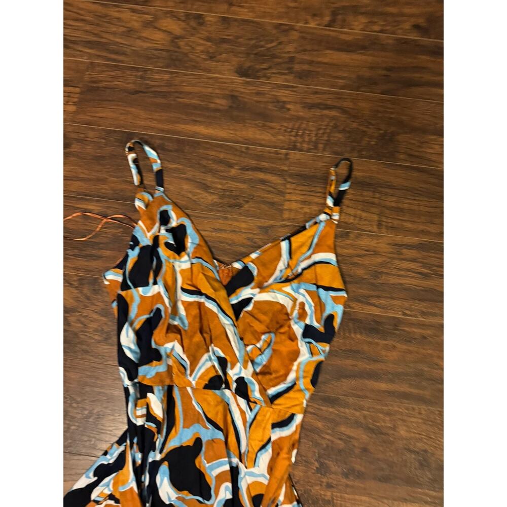 MSK Brown Blue Sleeveless Sundress Beach Maxi Dress / SZ XL - Picture 4 of 9
